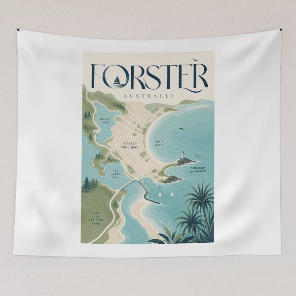 Item preview, Forster New South Wales with Wallis Lake, Main Beach and Tuncurry designed and sold by Aryabek.