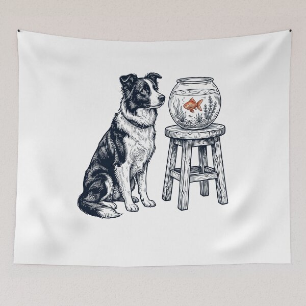 Item preview, Vintage Border Collie with Goldfish Dog Lover designed and sold by dian-rody-crest.