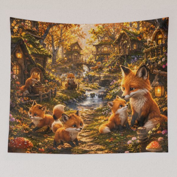 Item preview, Cozy Autumn Fox Family Cottagecore Forest designed and sold by Herodestroyer.