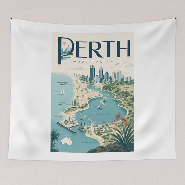 Item preview, Perth Western Australia with Swan River, Kings Park and Fremantle designed and sold by Aryabek.