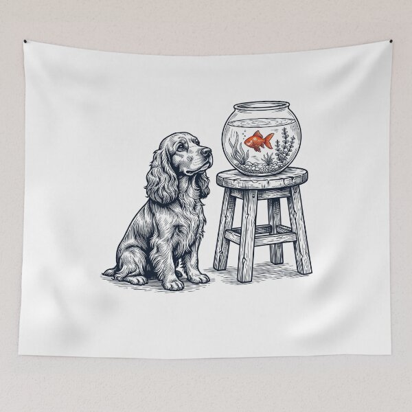 Artikelvorschau, Vintage Cocker Spaniel mit Goldfisch für Hundeliebhaber entworfen und verkauft von dian-rody-crest.