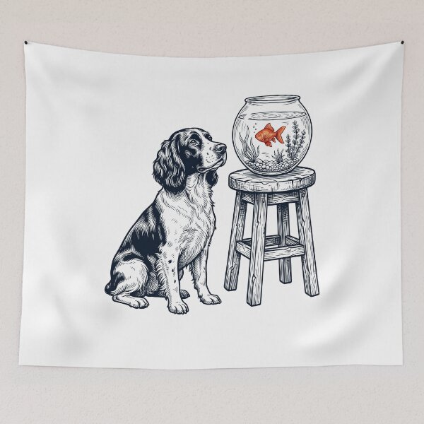 Item preview, Amante de los perros: English Springer Spaniel clásico con pez dorado. designed and sold by dian-rody-crest.