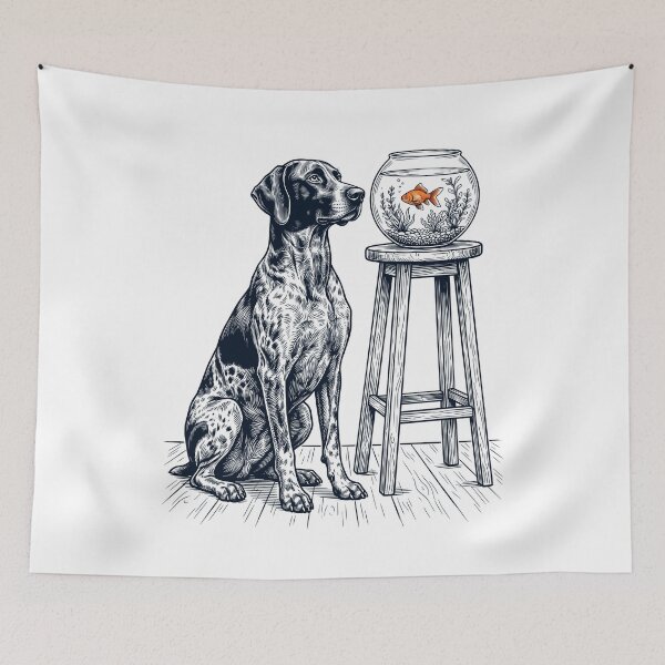 Item preview, Vintage German Shorthaired Pointer with Goldfish Dog Lover designed and sold by dian-rody-crest.