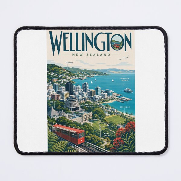 Item preview, Wellington New Zealand with Cable Car, Harbour and Parliament designed and sold by Aryabek.