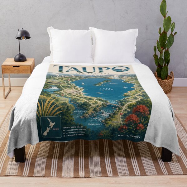 Item preview, Taupō New Zealand with Lake Taupō, Huka Falls and Tongariro designed and sold by Aryabek.