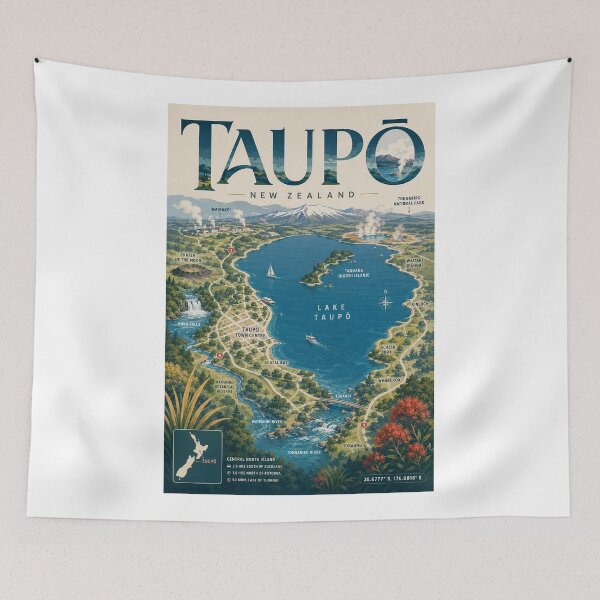 Item preview, Taupō New Zealand with Lake Taupō, Huka Falls and Tongariro designed and sold by Aryabek.