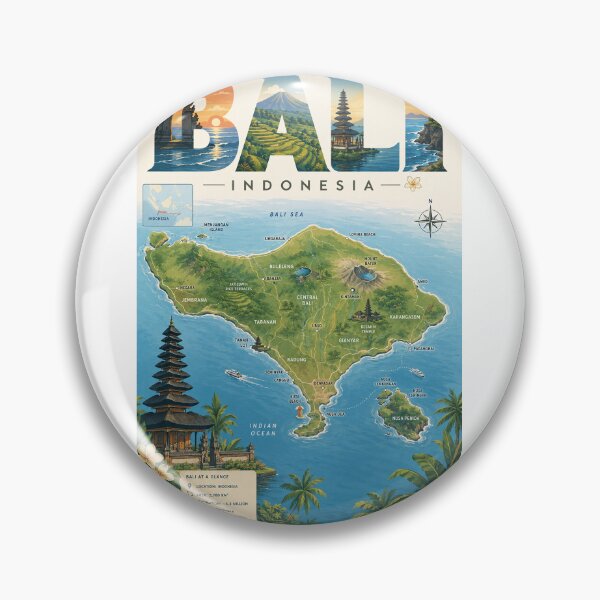 Item preview, Bali Indonesia with Ubud, Mount Batur and Island Landmarks designed and sold by Aryabek.