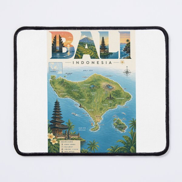 Item preview, Bali Indonesia with Ubud, Mount Batur and Island Landmarks designed and sold by Aryabek.