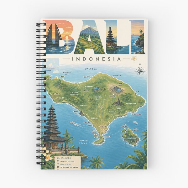 Item preview, Bali Indonesia with Ubud, Mount Batur and Island Landmarks designed and sold by Aryabek.