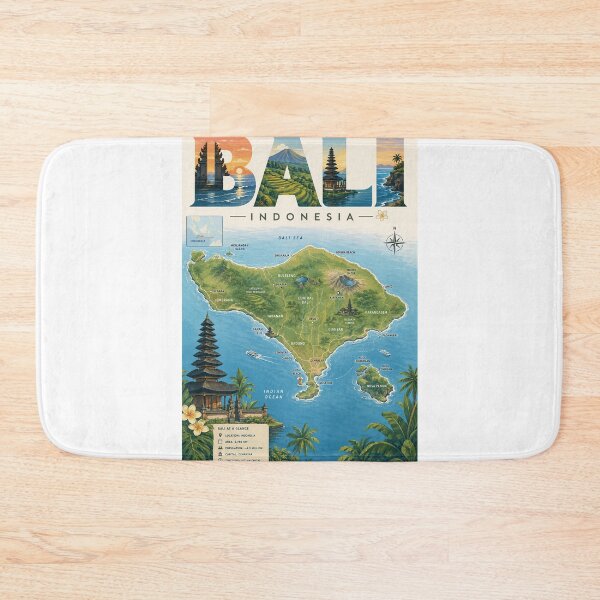 Item preview, Bali Indonesia with Ubud, Mount Batur and Island Landmarks designed and sold by Aryabek.