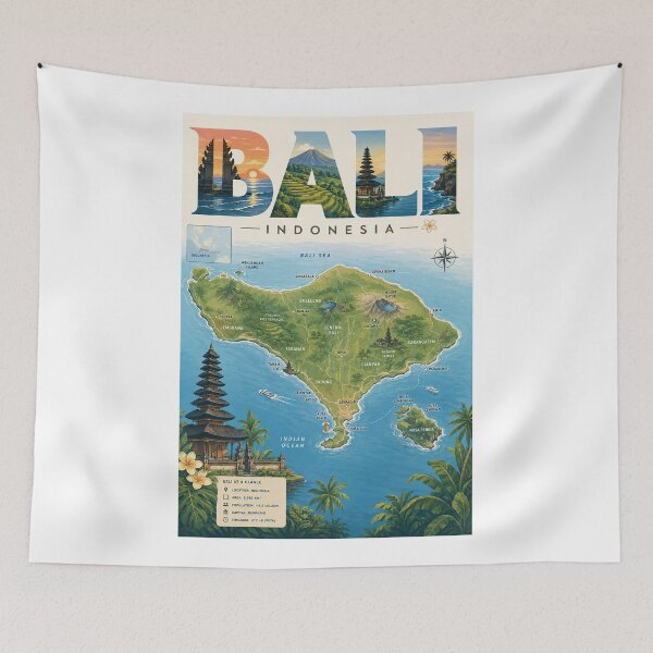 Item preview, Bali Indonesia with Ubud, Mount Batur and Island Landmarks designed and sold by Aryabek.
