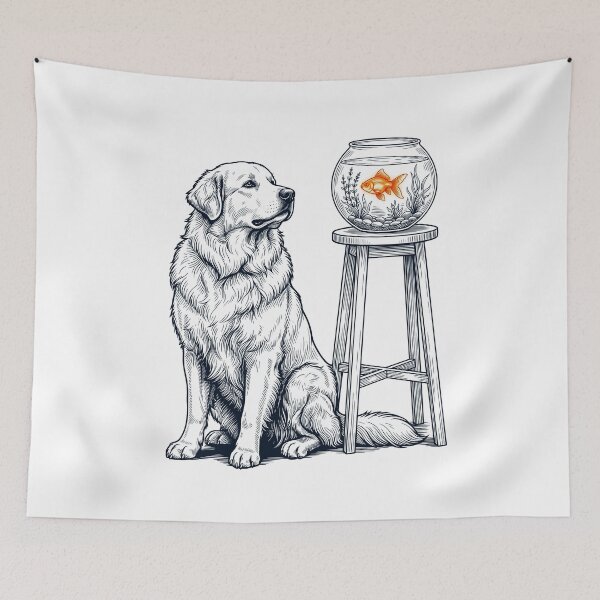 Item preview, Vintage Great Pyrenees with Goldfish Dog Lover designed and sold by dian-rody-crest.