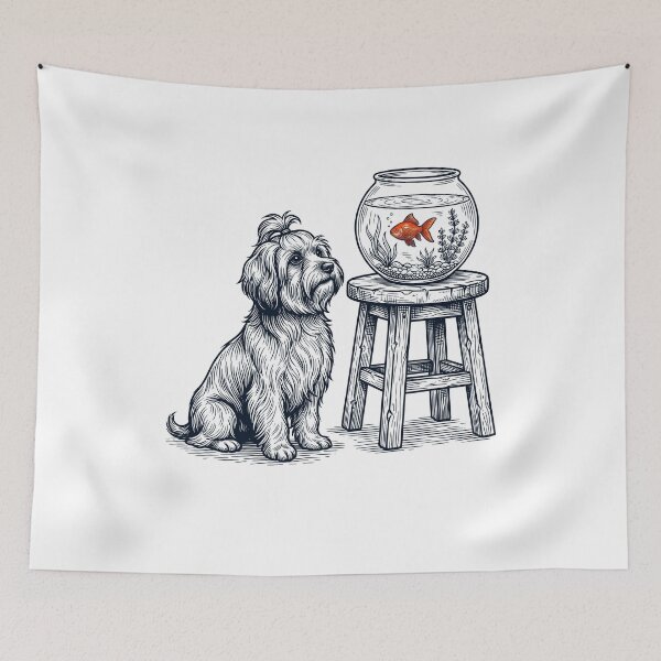 Item preview, Vintage Havanese with Goldfish Dog Lover designed and sold by dian-rody-crest.