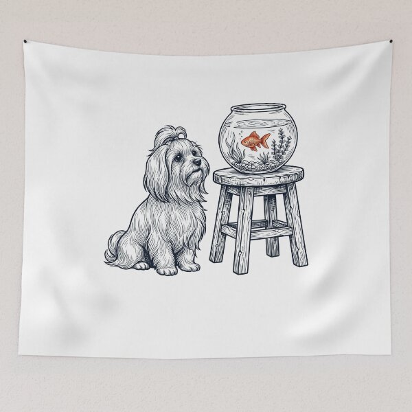 Item preview, Vintage Maltese with Goldfish Dog Lover designed and sold by dian-rody-crest.