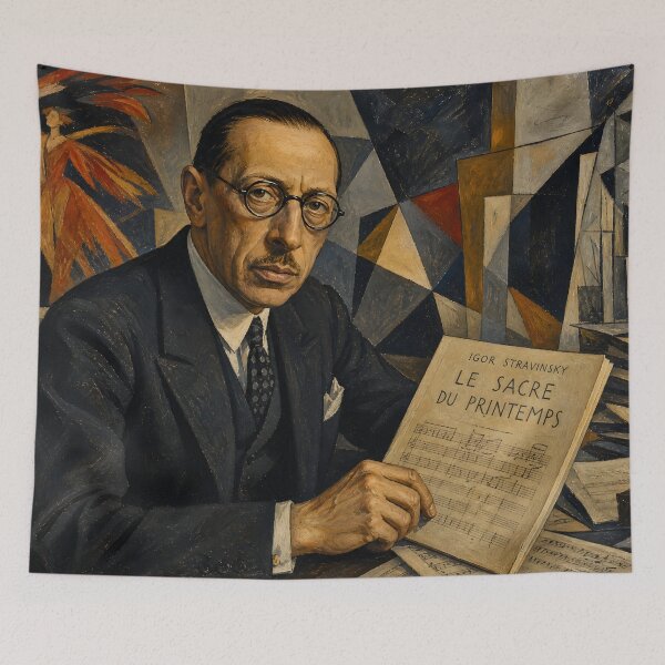 Item preview, Modernist Icon: Igor Stravinsky Vintage Oil Painting - The Rite of Spring designed and sold by DoReMiStudio.