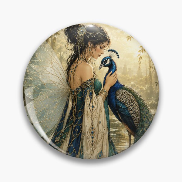 Item preview, The Peacock Keeper | Art Nouveau Fairy & Peacock designed and sold by FaerieFusion.
