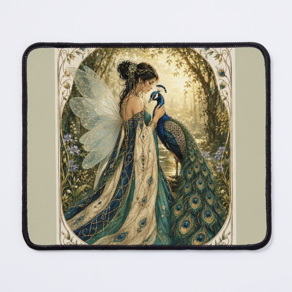 Item preview, The Peacock Keeper | Art Nouveau Fairy & Peacock designed and sold by FaerieFusion.