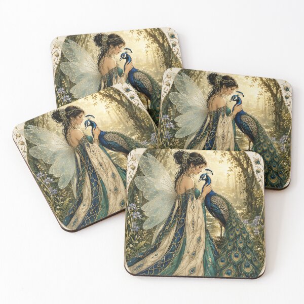 Item preview, The Peacock Keeper | Art Nouveau Fairy & Peacock designed and sold by FaerieFusion.