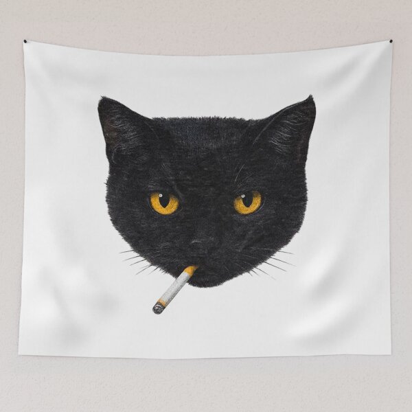 Item preview, smoking cat vintage black cat retro 90s designed and sold by JeannieAsules12.