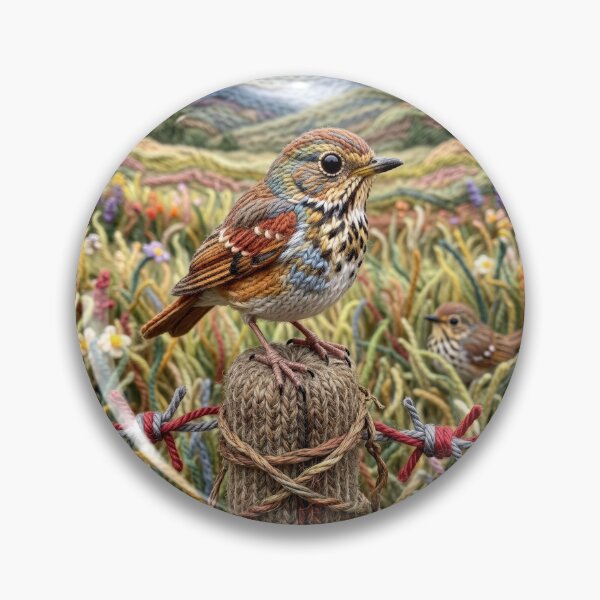 Item preview, Yarn Hermit Thrush on Fence Post designed and sold by Tridentulus.