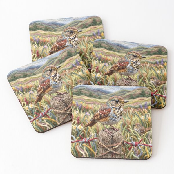 Item preview, Yarn Hermit Thrush on Fence Post designed and sold by Tridentulus.