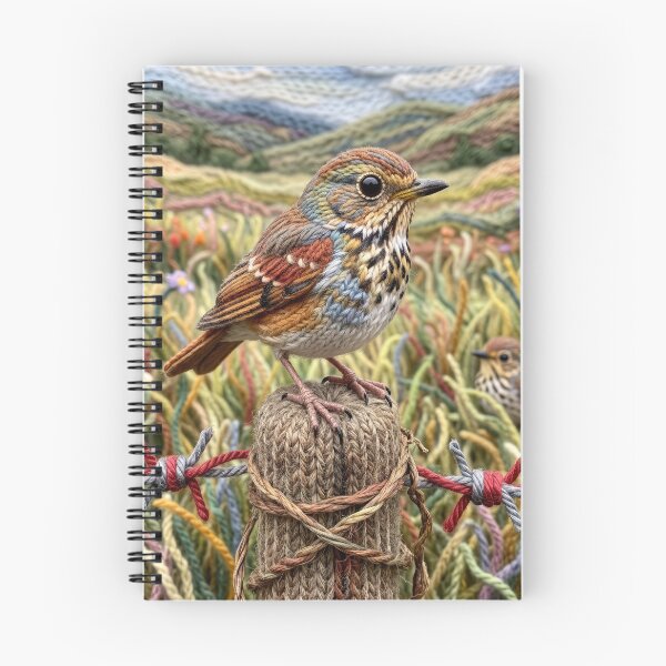 Item preview, Yarn Hermit Thrush on Fence Post designed and sold by Tridentulus.