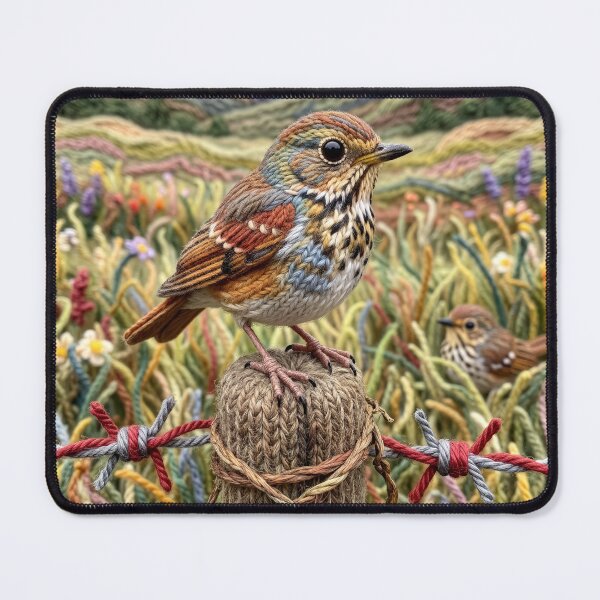 Item preview, Yarn Hermit Thrush on Fence Post designed and sold by Tridentulus.