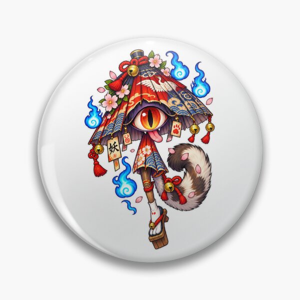 Item preview, Kasa Obake Yokai | Japanese Ghost Umbrella | Cherry Blossom & Blue Flame Spirit designed and sold by MrDev.
