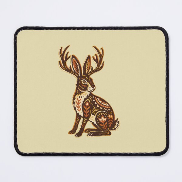 Item preview, Jackalope Antlered Rabbit Folk Art Floral Linocut Graphic designed and sold by KiwiRider.