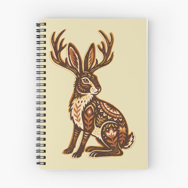 Item preview, Jackalope Antlered Rabbit Folk Art Floral Linocut Graphic designed and sold by KiwiRider.