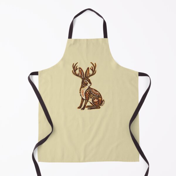 Item preview, Jackalope Antlered Rabbit Folk Art Floral Linocut Graphic designed and sold by KiwiRider.