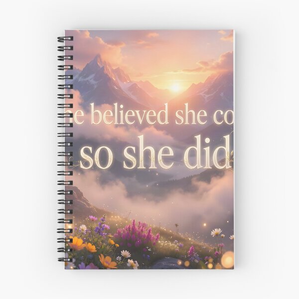 Item preview, She Believed She Could So She Did – Inspirational Mountain Sunrise Floral Art designed and sold by DreamyWallVibes.
