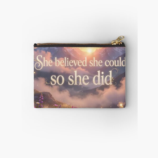 Item preview, She Believed She Could So She Did – Inspirational Mountain Sunrise Floral Art designed and sold by DreamyWallVibes.