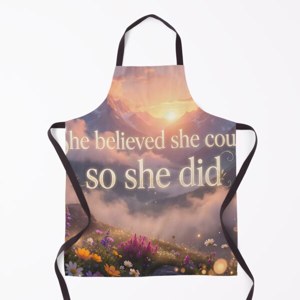 Item preview, She Believed She Could So She Did – Inspirational Mountain Sunrise Floral Art designed and sold by DreamyWallVibes.