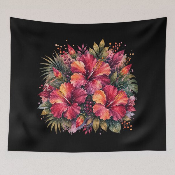 Item preview, Mysterious Tropical Hibiscus Bouquet | Watercolor Tropical Floral Art | Botanical Illustration designed and sold by IamNolmo.