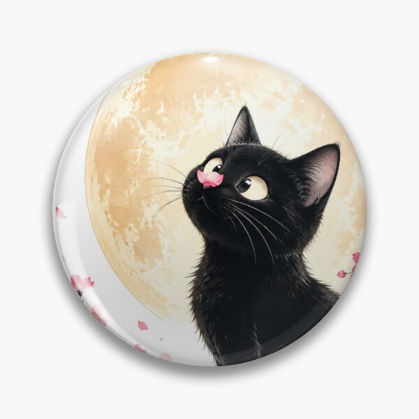 Item preview, Black Cat with Sakura Petal on Nose and Full Moon designed and sold by ArtPrintPov.