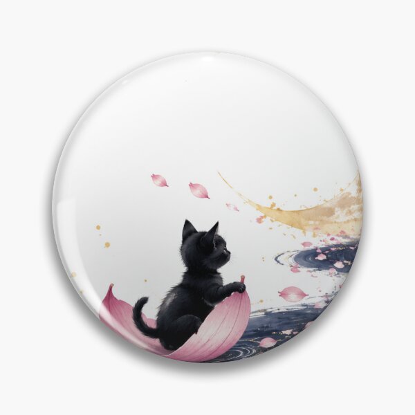 Item preview, Black Kitten Sailing a Sakura Petal Boat to the Moon designed and sold by ArtPrintPov.