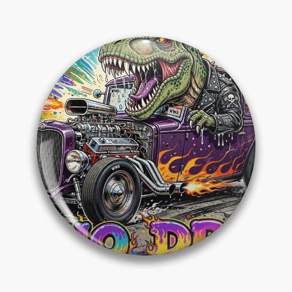 Item preview, WWA-Dino Drag T-Rex Hot Rod lowbrow Art Print designed and sold by WeirdWheeledArt.