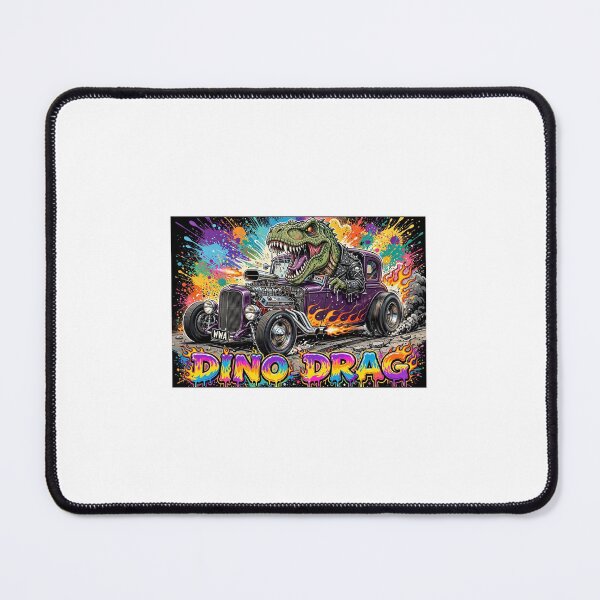 Item preview, WWA-Dino Drag T-Rex Hot Rod lowbrow Art Print designed and sold by WeirdWheeledArt.