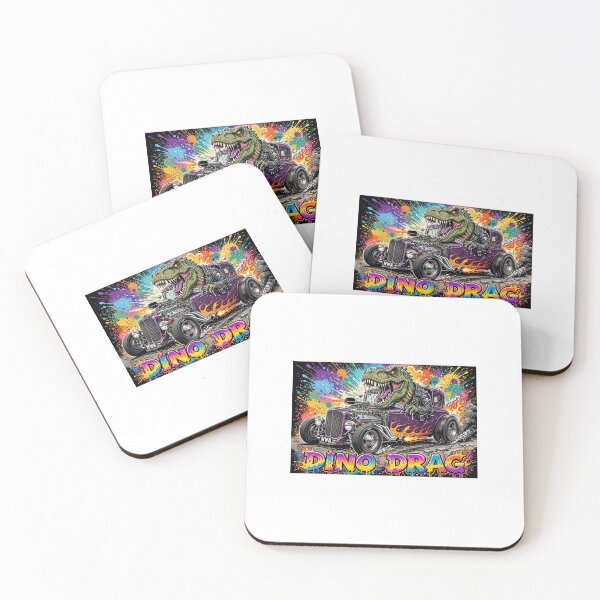 Item preview, WWA-Dino Drag T-Rex Hot Rod lowbrow Art Print designed and sold by WeirdWheeledArt.