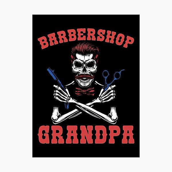 Item preview, Barbershop Grandpa Skeleton Razor Scissors Red designed and sold by ohVimaPs.