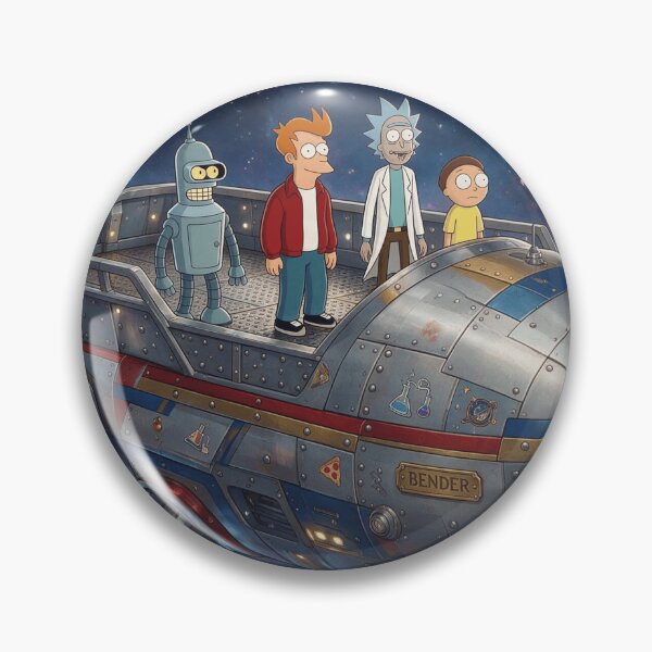 Item preview, Fry and Bender with Rick and Morty in space designed and sold by LeagueHeavenGG.