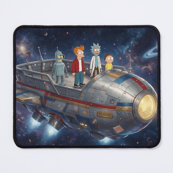 Item preview, Fry and Bender with Rick and Morty in space designed and sold by LeagueHeavenGG.