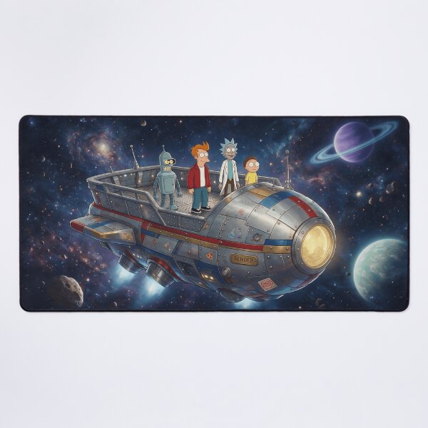 Item preview, Fry and Bender with Rick and Morty in space designed and sold by LeagueHeavenGG.