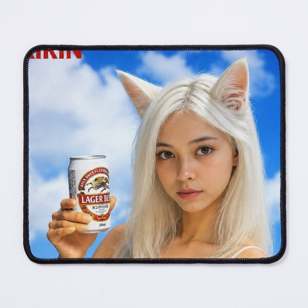 Item preview, Kirin Beer Neko Girl Vintage Japanese Ad Style Print designed and sold by Komatoya.