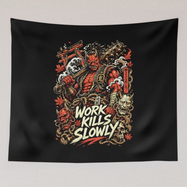 Item preview, Oni Demon Heavy Metal Woodcut Work Kills Slowly Shirt designed and sold by Tong4130.