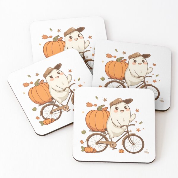 Item preview, Pumpkin Ghost Riding a Bicycle – Cute Fall Halloween Autumn Design designed and sold by ColorClouds.