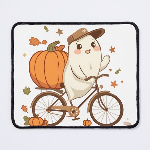 Item preview, Pumpkin Ghost Riding a Bicycle – Cute Fall Halloween Autumn Design designed and sold by ColorClouds.