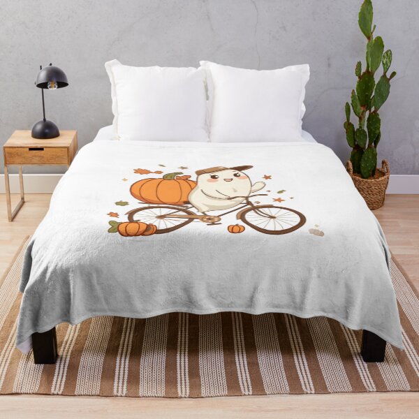 Item preview, Pumpkin Ghost Riding a Bicycle – Cute Fall Halloween Autumn Design designed and sold by ColorClouds.