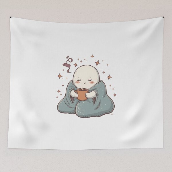 Item preview, Cozy Ghost Drinking Coffee – Cute Kawaii Spooky Autumn Design designed and sold by ColorClouds.